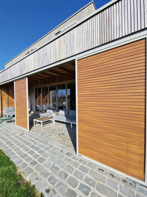 Houten schuifwand roteerbare lamellen